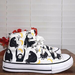 White Black High Top Monkey Print Kid's Converse sz 4
